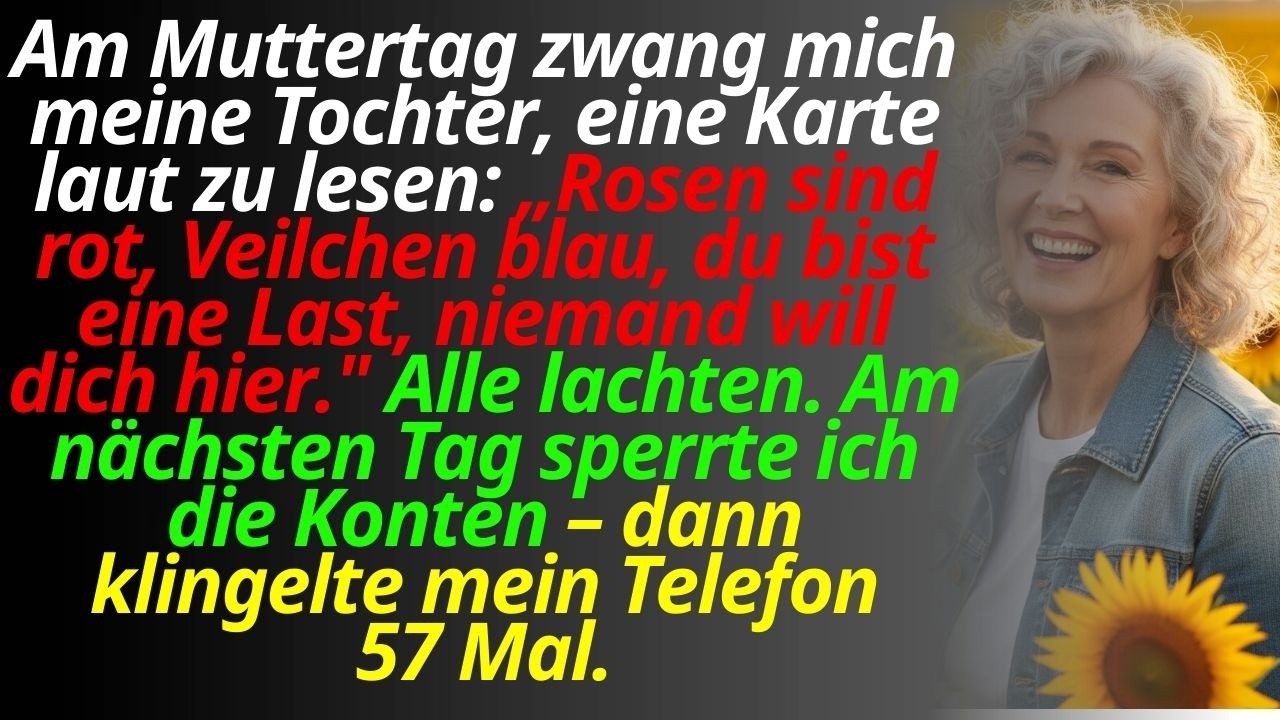Am Muttertag bekam ich eine Karte, und meine Tochter zwang mich, sie zu lesen „Rosen sind rot, die