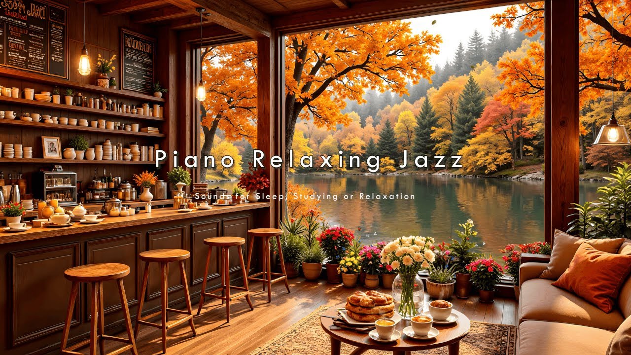 (NO ADS) Jazz Relaxing Music at Autumn Coffee Shop Ambience 🍂Smooth ...