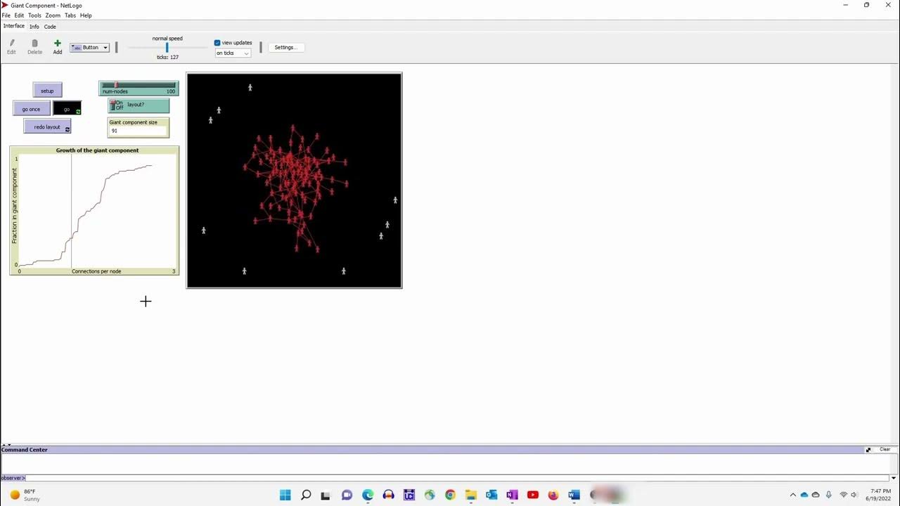 NetLogo tutorial How a giant component is formed in a random network