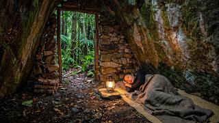 30 Days Building a Secret Stone Shelter for Survival | Extreme Bushcraft Project in the Wilderness Update