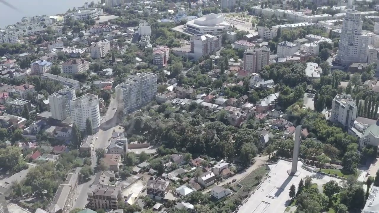 D-Log. Voronezh, Russia. Victory Square. Monument to the Liberators of Voronezh, Aerial View, Depart