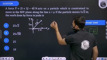 A force \(\bar{F}=2 \hat{i}+3 \hat{j}-4 \hat{k} N\) acts on a particle which is constrained to m....