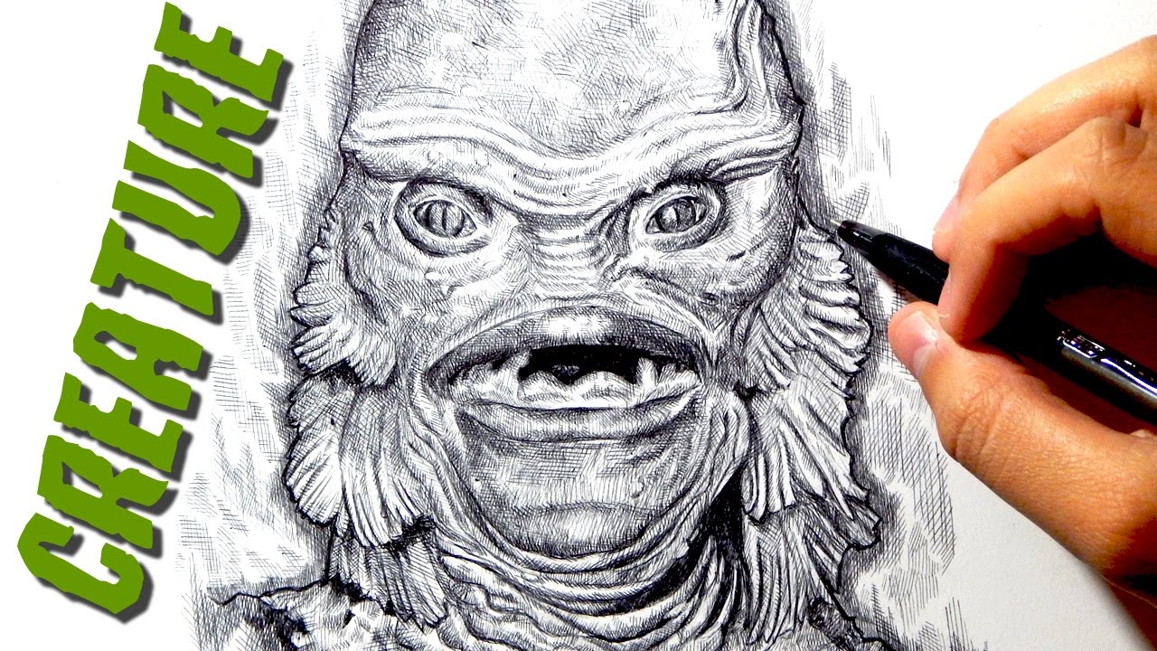 ⁣Creature From The Black Lagoon Drawing