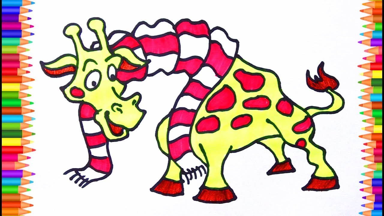 Learn how to draw Giraffe. Coloring pages for kids. Let's learn colors together.