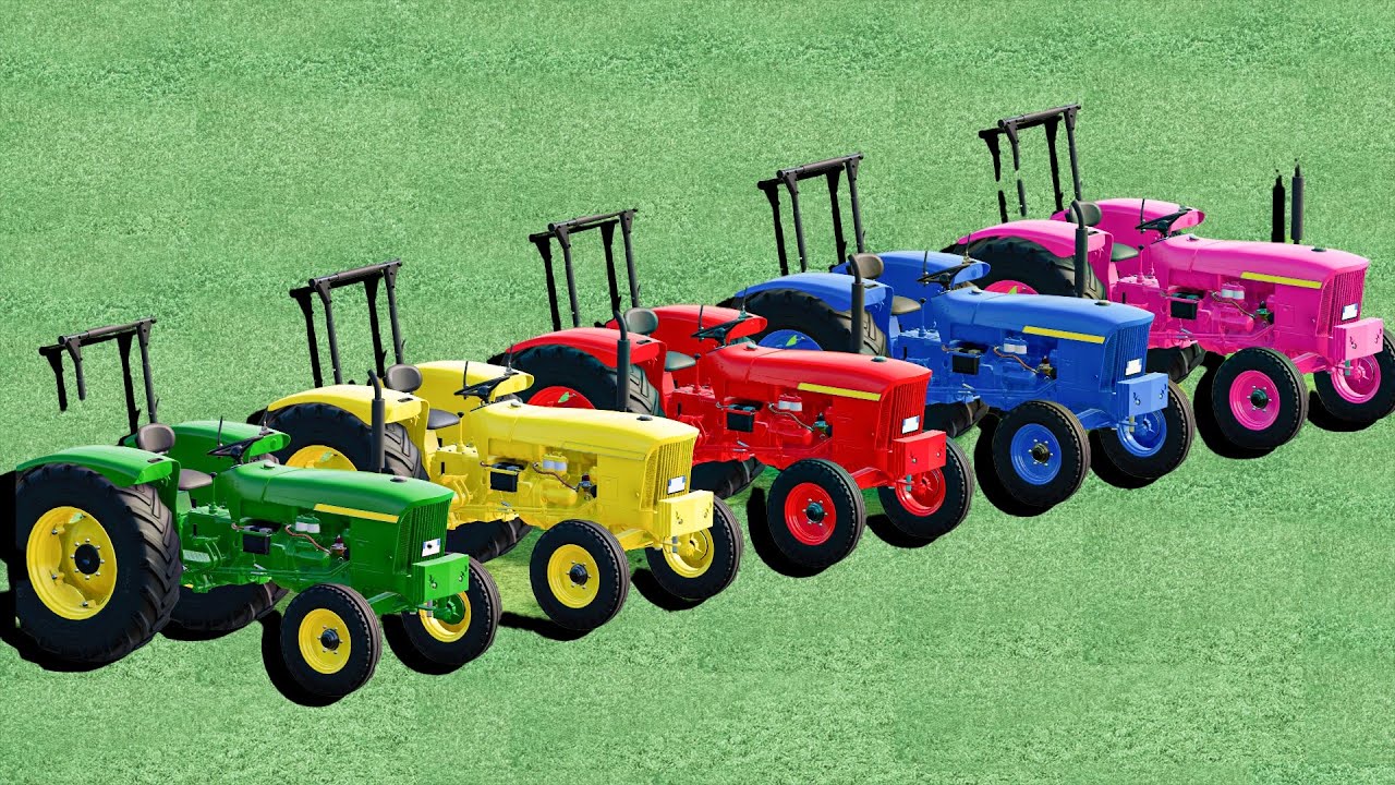 Trackors Colours Mud Washing Mode ! John Deere Colors Tractors with Garage ! Farming ...