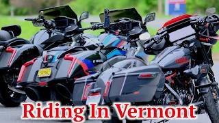 Harley Road Glide CVO ST and BMW K1600B  - Riding In Vermont Highway 100