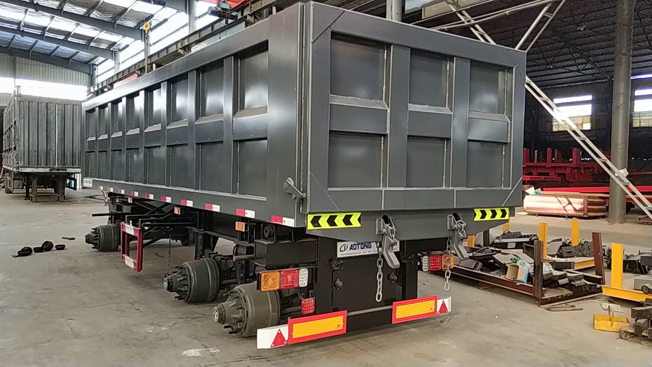 Aotong trailer 3 axles rear dump trailer with drawbar for farm tractor