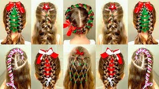 6 Christmas hairstyles! New Year`s hair ideas. Jak robić warkocze. How ribbon braid on natural hair!