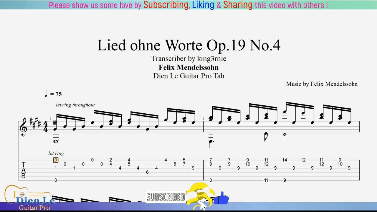 For Classical Guitar with TABs - Felix Mendelssohn - Lied ohne