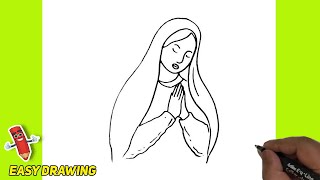 Jak narysować Matkę Marię łatwo i krok po kroku | Rysunki linii Matki Marii | Matka Maryja Ilustracja