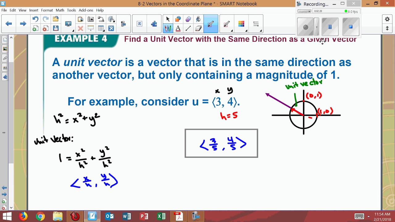 8-2 Example 4 Find a Unit Vector with the Same Direction as a Given Vector