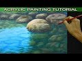 Acrylic Painting Tutorial on how to Paint Shallow River with Reflections and Underwater Rocks