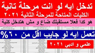 الكليات المتاحة للمرحلة الثانية 2021 علمي و ادبي تدخل ايه لو انت مرحلة تانية /تنسيق ثانوية عامة 2021