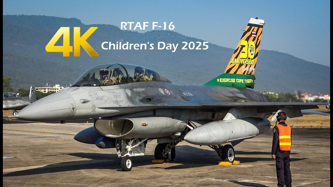 เครื่องบินรบ F-16  บินโชว์งานวันเด็ก 2025 กองบิน 41 เชียงใหม่ [4K]