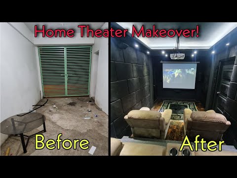 Home Theater Before and After. Garage makeover. Playroom for kids. Onkyo 7805