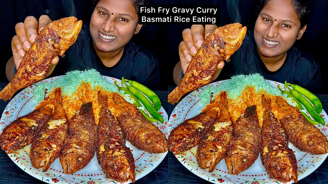 Fish Fry Gravy Curry Basmati Rice Eating Challenge | Video 192
