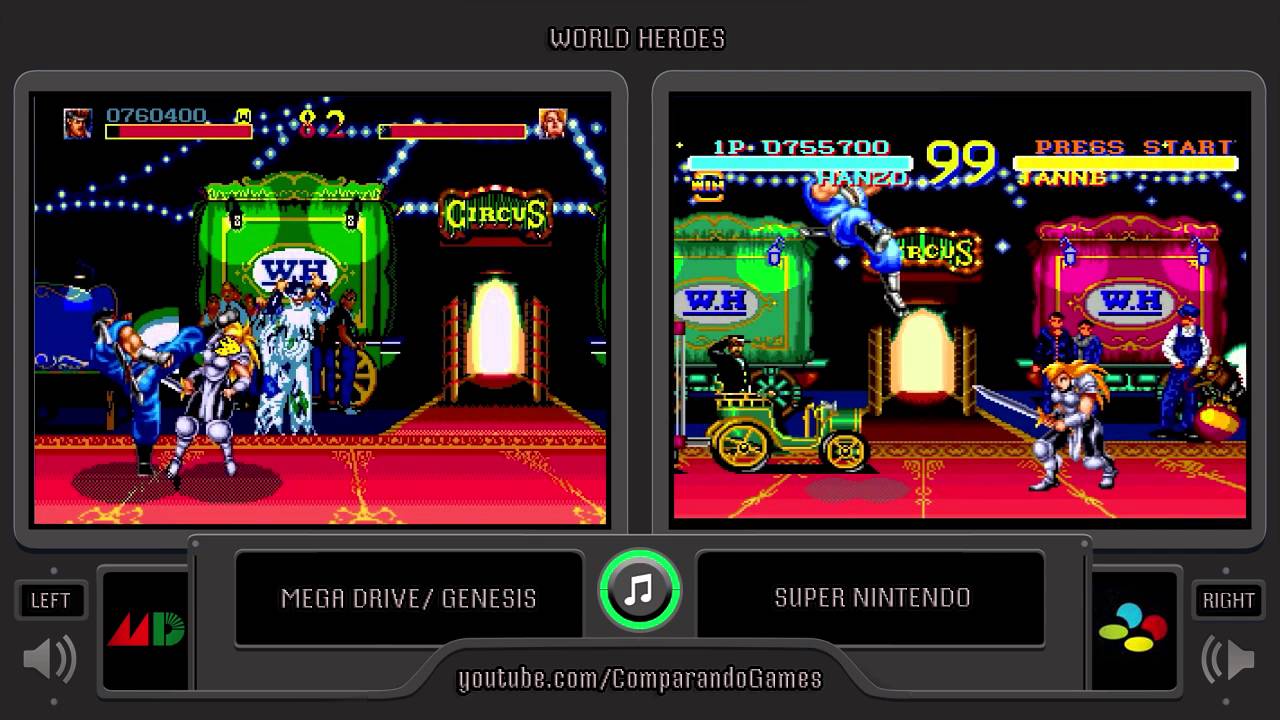 World Heroes Sega Genesis Vs Snes Side By Side Comparison Youtube