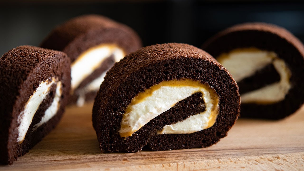 How to Make Caramel Chocolat Swiss Roll Cake
