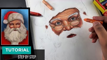 How to draw Santa Claus,  Oil pastel drawing,  Christmas drawing, ( Part - 1 )