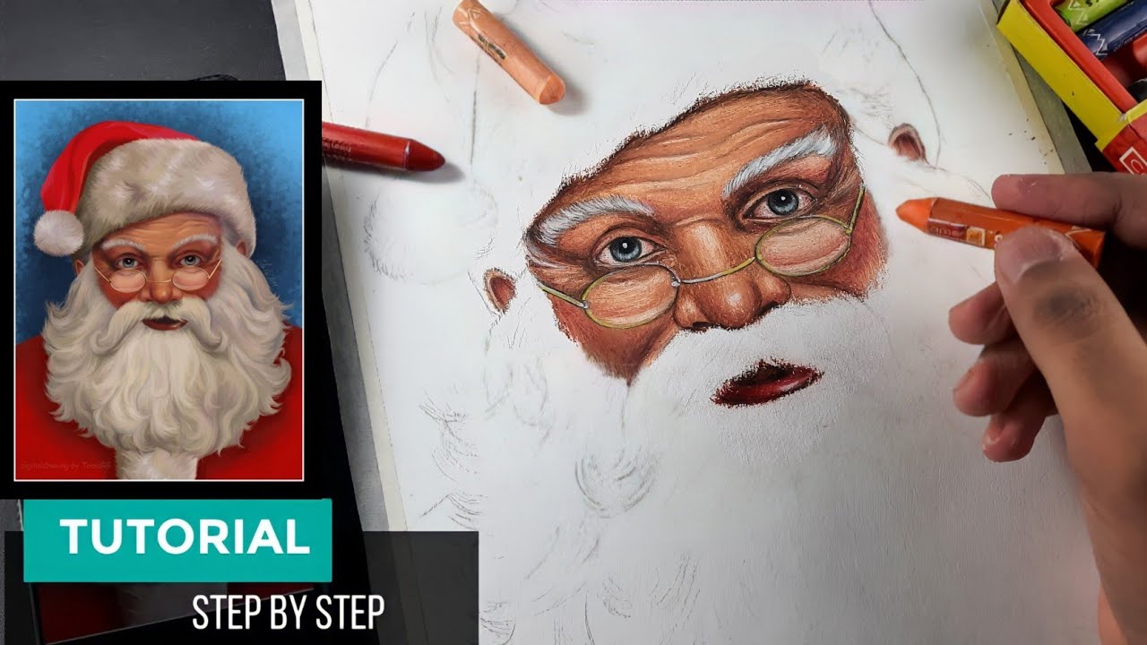 How to draw Santa Claus, Oil pastel drawing, Christmas drawing ...