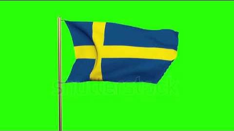 Sweden flag waving in the wind. Looping sun rises style. Animation loop. Green screen, alpha matte.