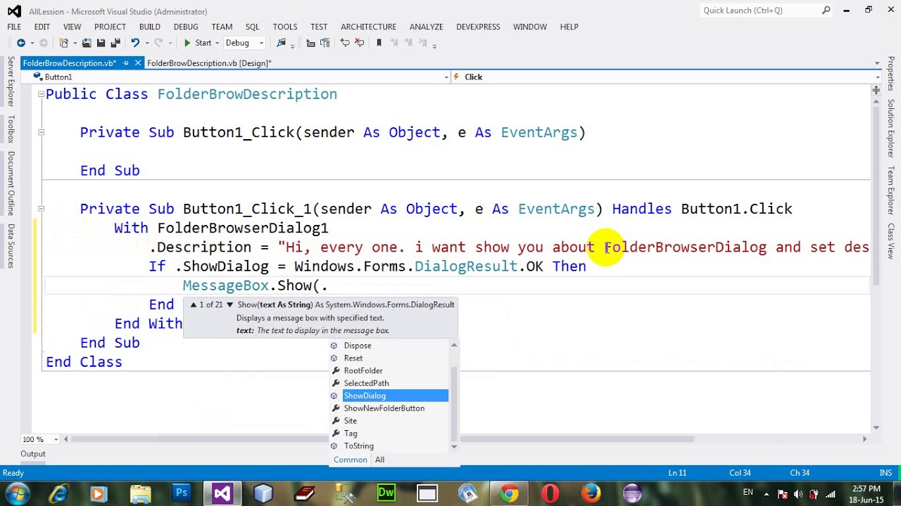 How to set description in FolderBrowserDialog in VB NET 2012 - YouTube