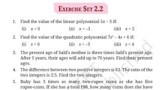 Class 9th ganita Manjari ch2 introduction of linear polynomials new NCERT Book 📚 ex -2.2 solution