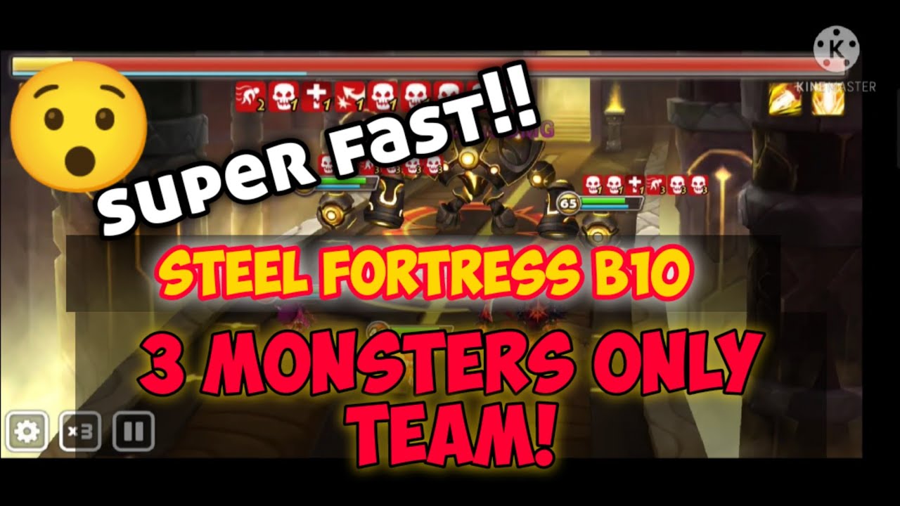 summoners war steel fortress b10 only 3 monsters team!! /super fast
