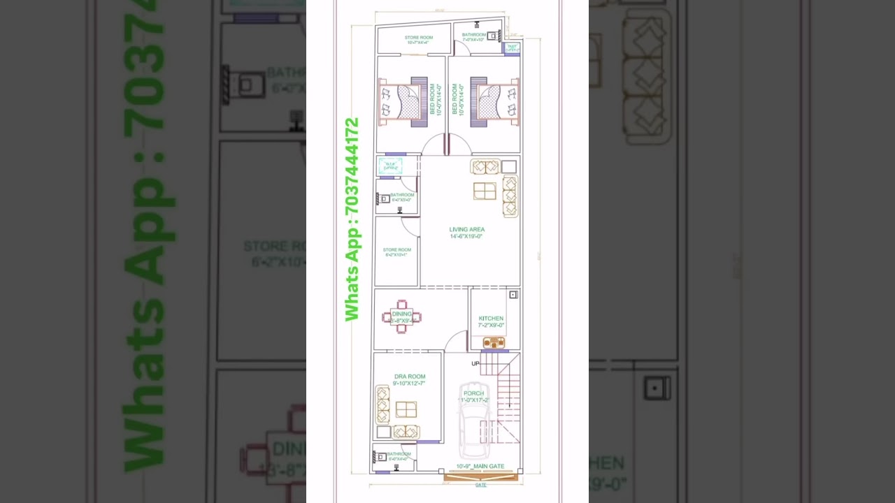 22 X 60 Modern 3d house plan  with modern look and beautiful colour scheme 