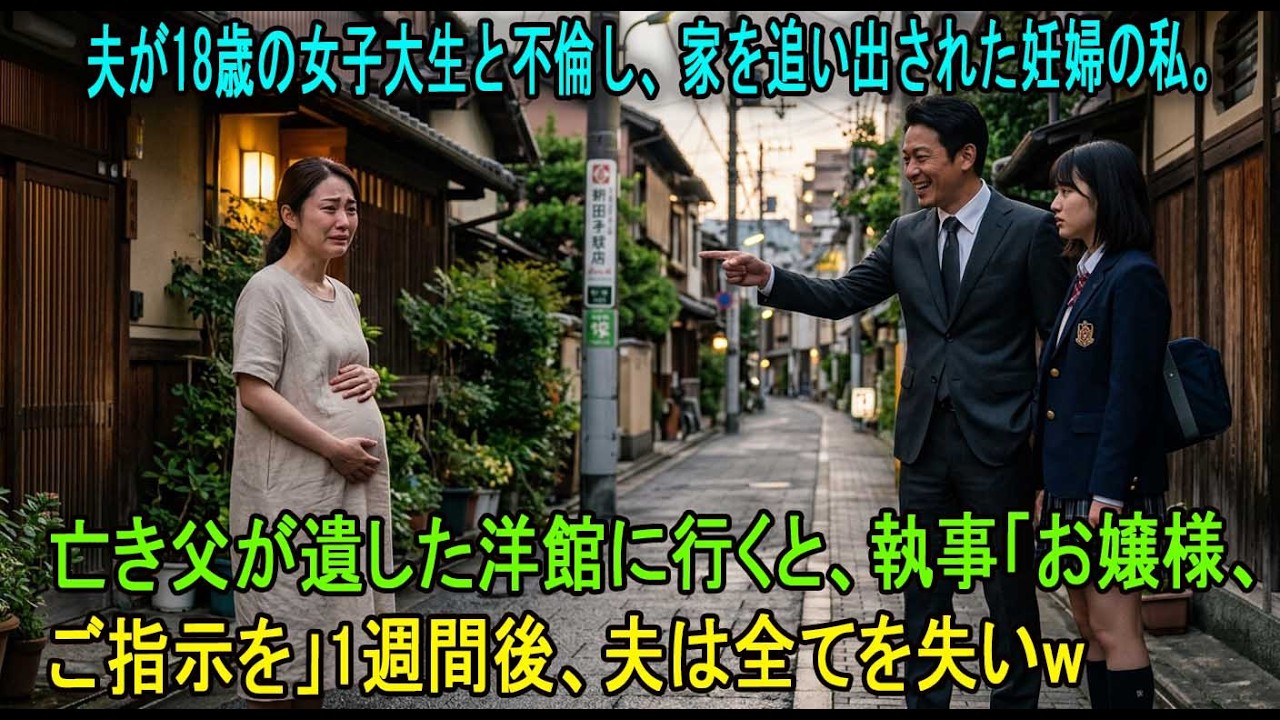 夫が18歳の女子大生と不倫し、家を追い出された妊婦の私。亡き父が遺した洋館に行くと、執事「お嬢様、ご指示を」1週間後、夫は全てを失いw【スカッと】