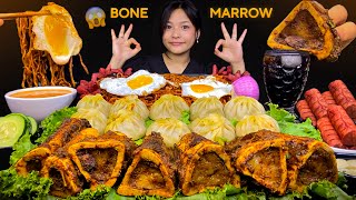 BUFFALO BONE MARROW WITH JUICY MOMO🥟SPICY BLACK BEAN NOODLES, SUNNY EGG & SAUSAGE || MUKBANG