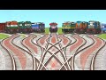 7 TRAIN CROSSING ON SNAKE RHOMBUS CUT RAILROAD | Sakarni Maal Gadi | Hamsafar Express | Train Videos