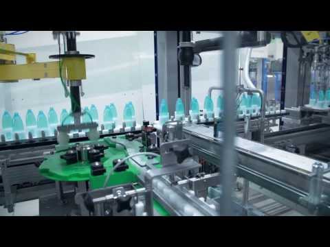 Gravimetric filling of cosmetics in PET bottles integrated into packaging machine from