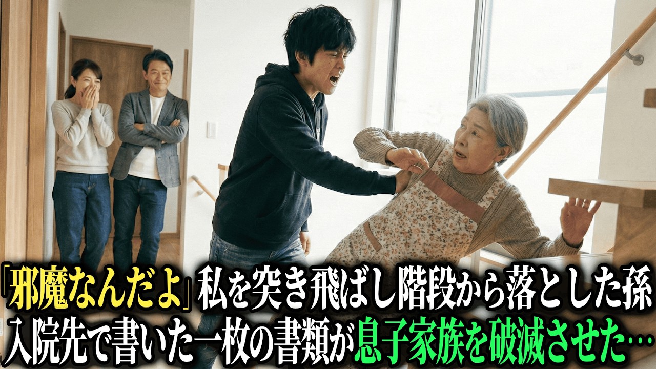 「どけよ！邪魔なんだよ！」すれ違いざまに私を突き飛ばした孫。階段から落ちた私を笑って見ていた息子夫婦。入院先で私が書いた一枚の書類が彼らの人生を終わらせた・・・【シニアのスカッと朗読】【老後の知恵】