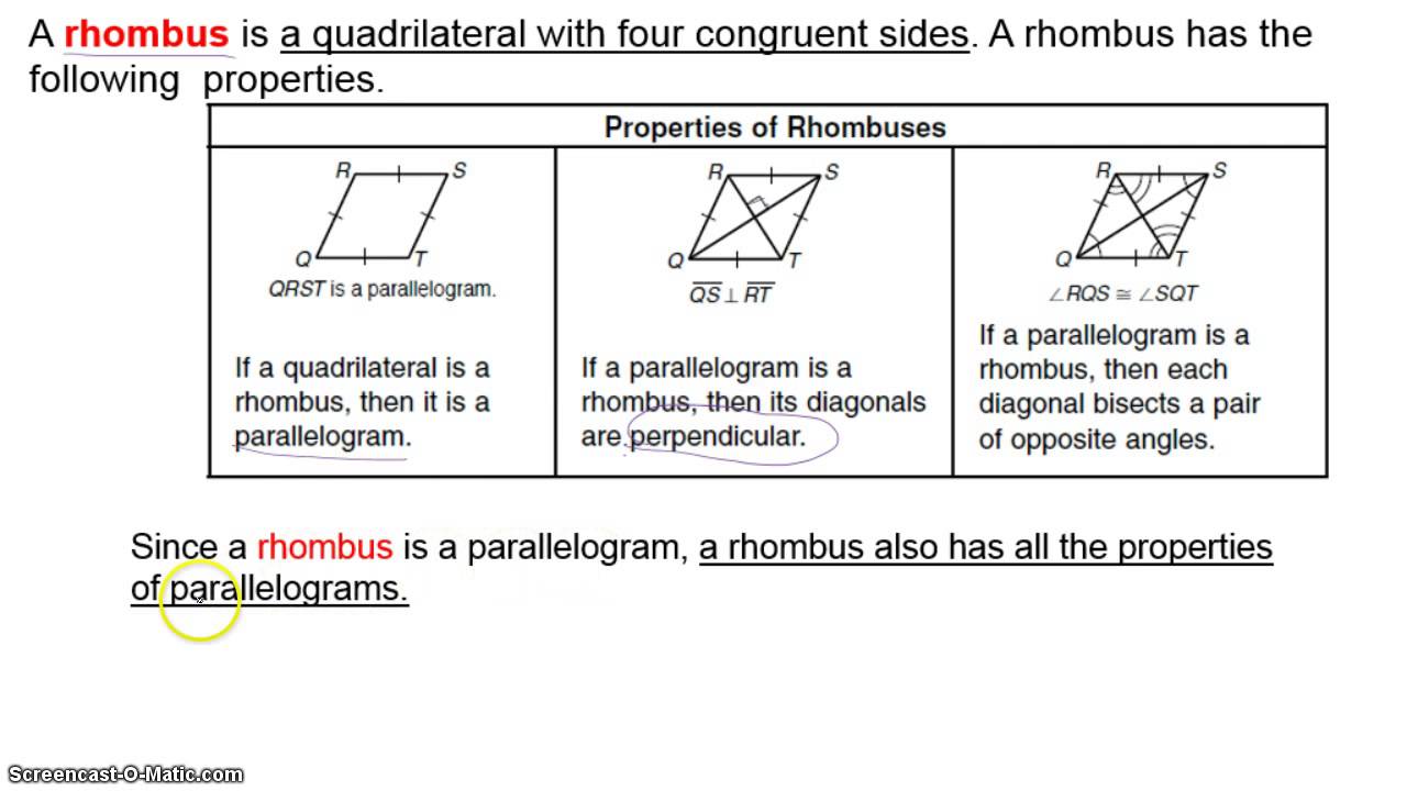 Special Parallelograms With Regard To Properties Of Parallelograms Worksheet