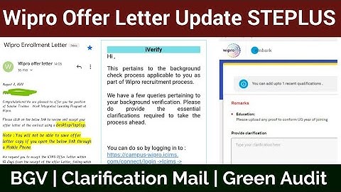 Wipro Offer Letter | Clarification Mail | BGV  | Green Audit | Onboarding Update