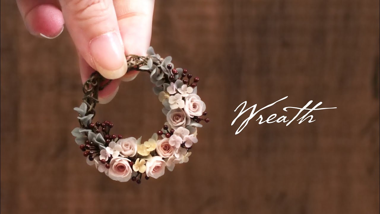 樹脂風粘土グレイス バラのミニチュアリース Diy Miniature Rose Wreathe Clay Youtube