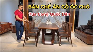 Bộ Bàn Ăn 8 Ghế Óc Chó Mẫu Quốc Dân | Tựa Cong Hiện Đại | Sofa Gỗ Việt Mộc