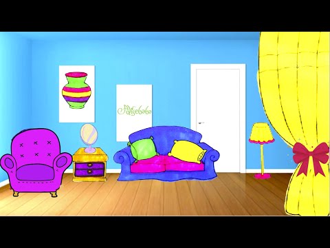 Wohnzimmer | Zeichnen und Ausmalen | Farben Lernen | Tiernamen Lernen | Deutsch und Englisch Lernen