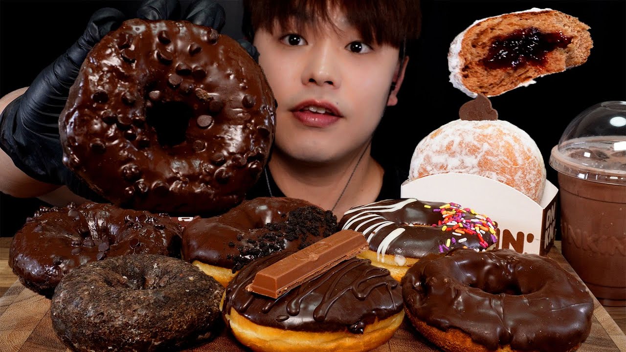 오늘 내일도 쪼꼬러버! 달콤한 초코 도넛 디저트 파티!🍩 초코 우유까지 가즈아~ 던킨도넛 먹방!【한국어 자막】DESSERT ASMR MUKBANG