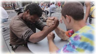 Making Homeless Guys Arm Wrestle For Money!
