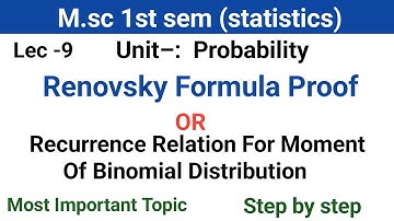 RENOVSKY FORMULA in Hindi | recurrence relation for moment of binomial distribution
