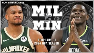 Milwaukee Bucks vs Minnesota Timberwolves Full Game Highlights | Feb 23 | 2024 NBA Season