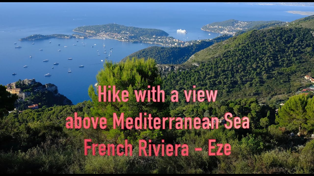 Hike with a view on Mediterranean Sea on French Riviera Alps above Eze with my father
