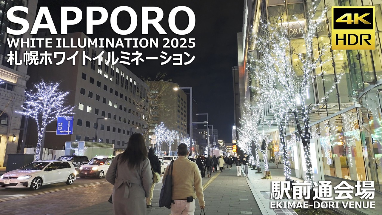 🇯🇵さっぽろホワイトイルミネーション 2025 駅前通会場 散歩 / 日本 北海道 札幌市 [4K HDR Binaural]