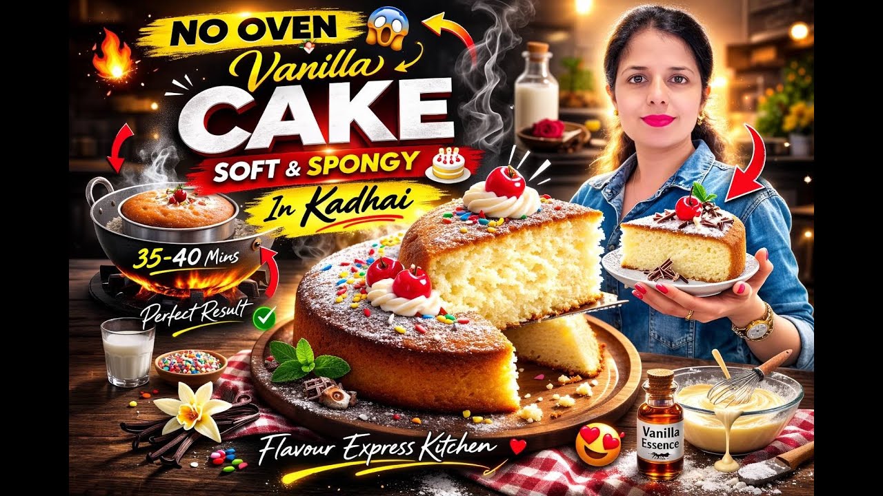 No Oven Vanilla Cake | Soft & Spongy Kadhai Cake recipes