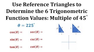Determine 6 Trig Function Values Using a Reference Triangle: 225 Degrees (Mult of 45)