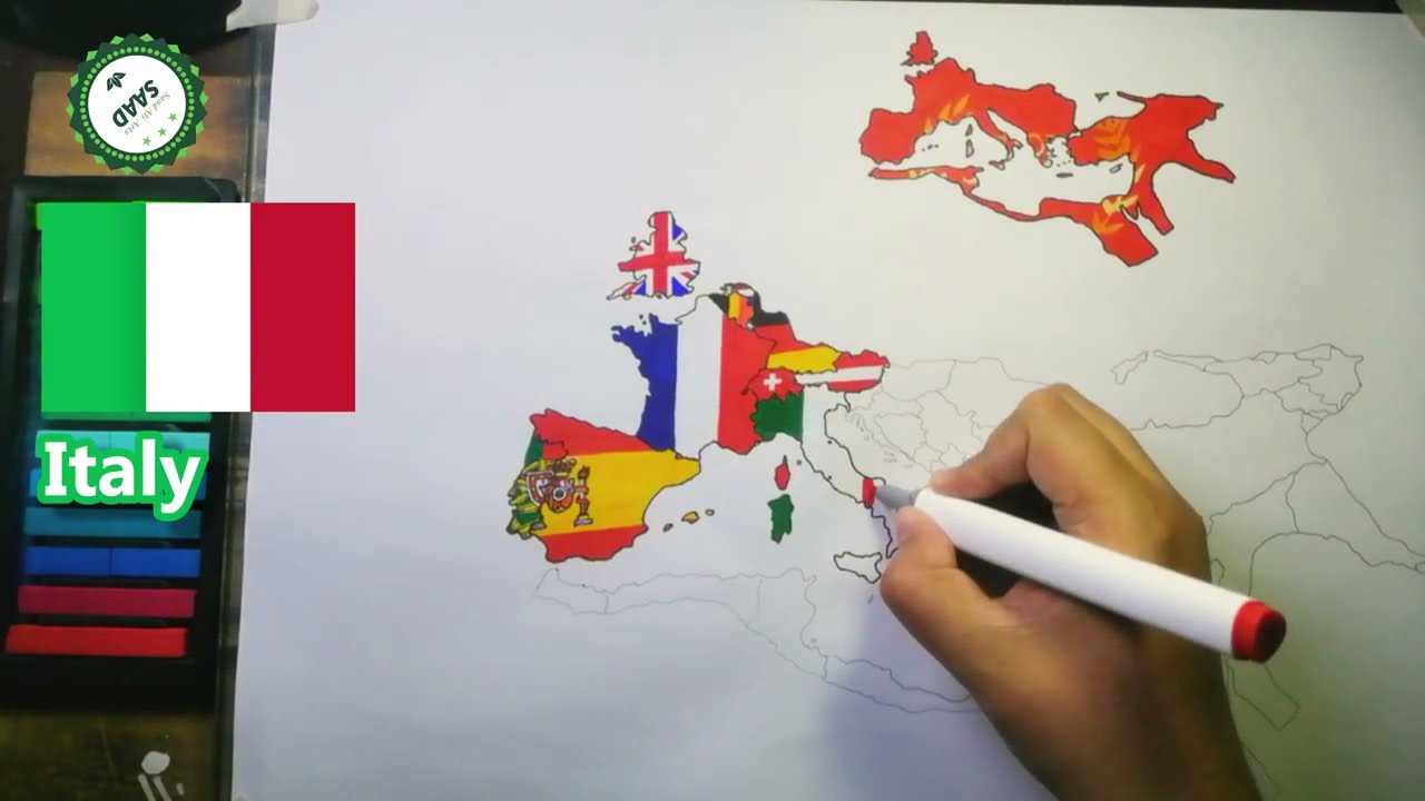 Roman Empire flag map drawing | Roman Empire with modern borders flag map drawing