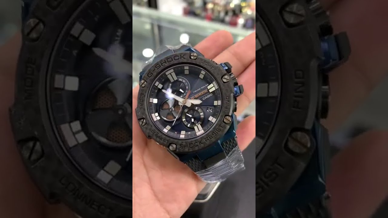 G-Shock GST-B100XA-1A Silver-Black & Blue with Carbon Fiber