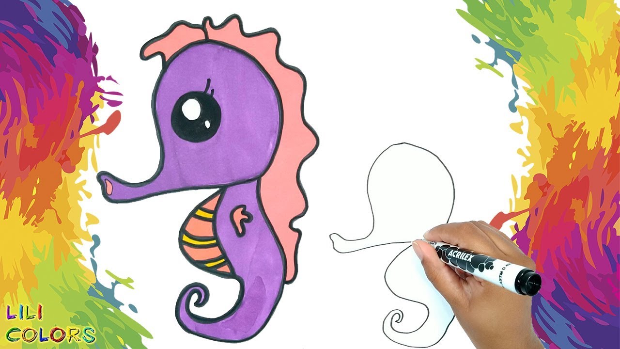 Aula de desenho para crianças como desenhar um cavalo marinho tutorial de desenho  passo a passo repete a imagem página de atividades para crianças para livro  ilustração vetorial